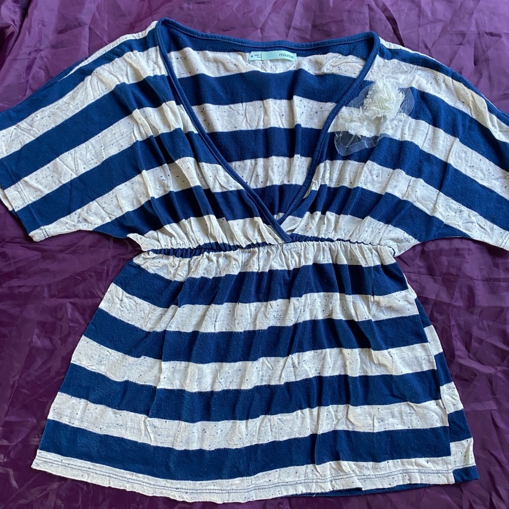 🔥 3/$25- Maurices Navy and Cream Striped Blouse